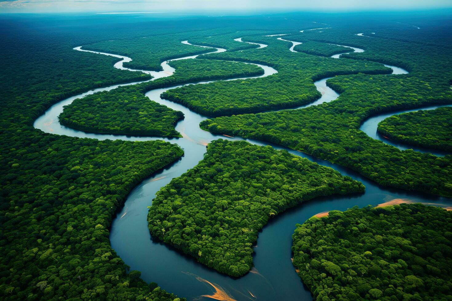 AI generated Aerial view of mangrove forest with river. Nature background, AI Generated photo