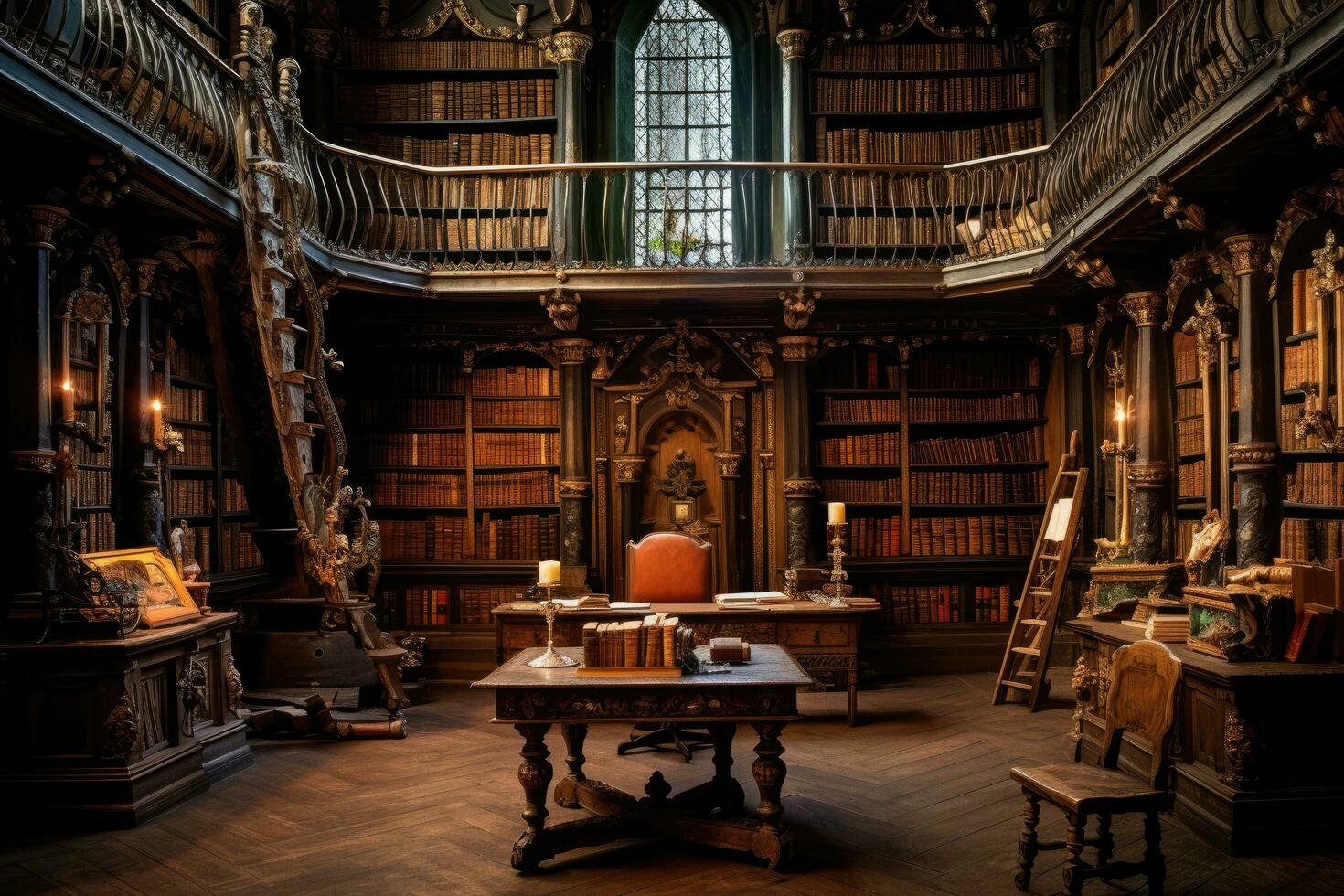 AI generated Interior of the Library of the University of Cambridge, England, A massive library filled with rows of ancient books and scrolls, AI Generated photo