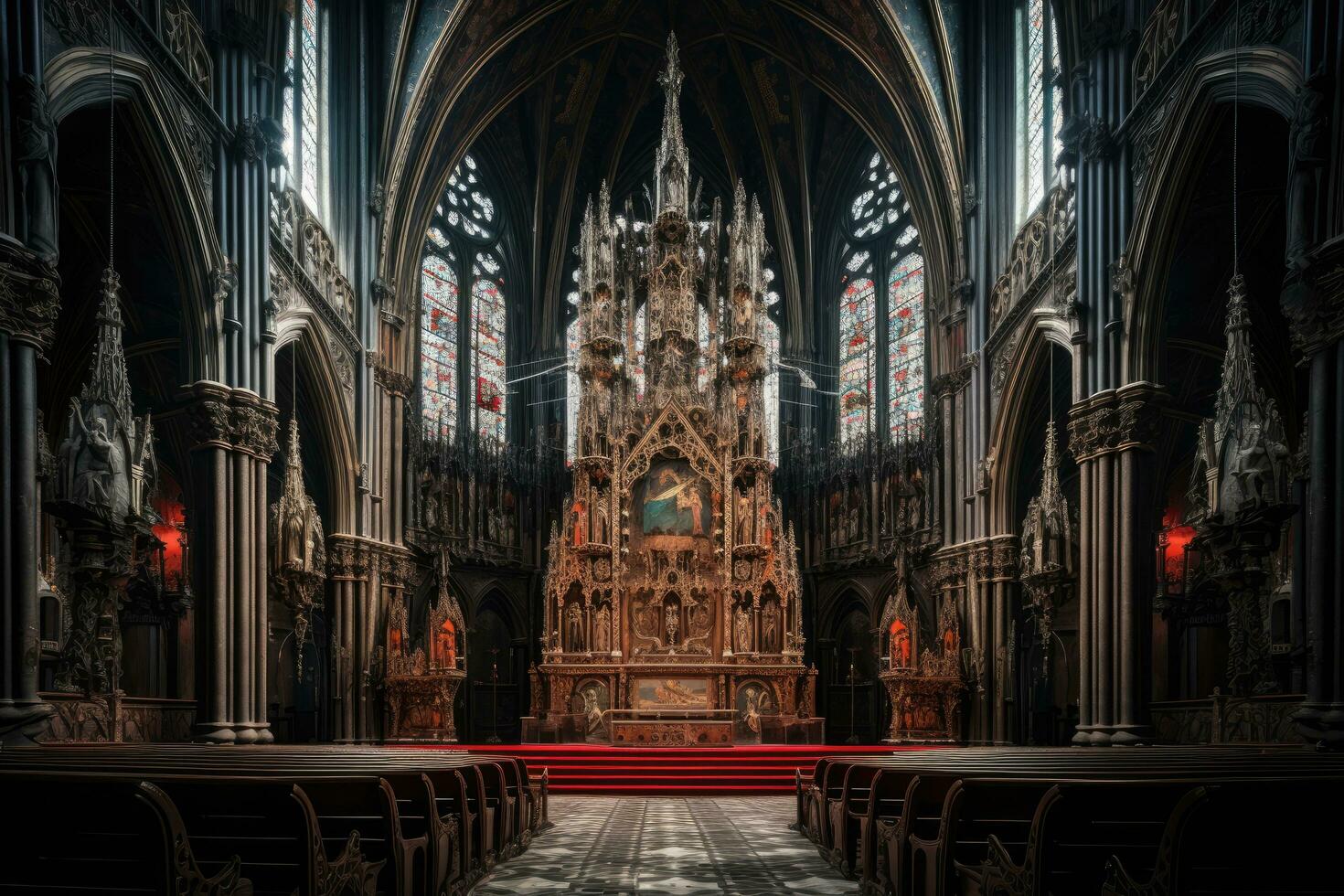 AI generated Interior of St. Vitus Cathedral, Prague, Czech Republic, An intricate gothic cathedral interior, AI Generated photo