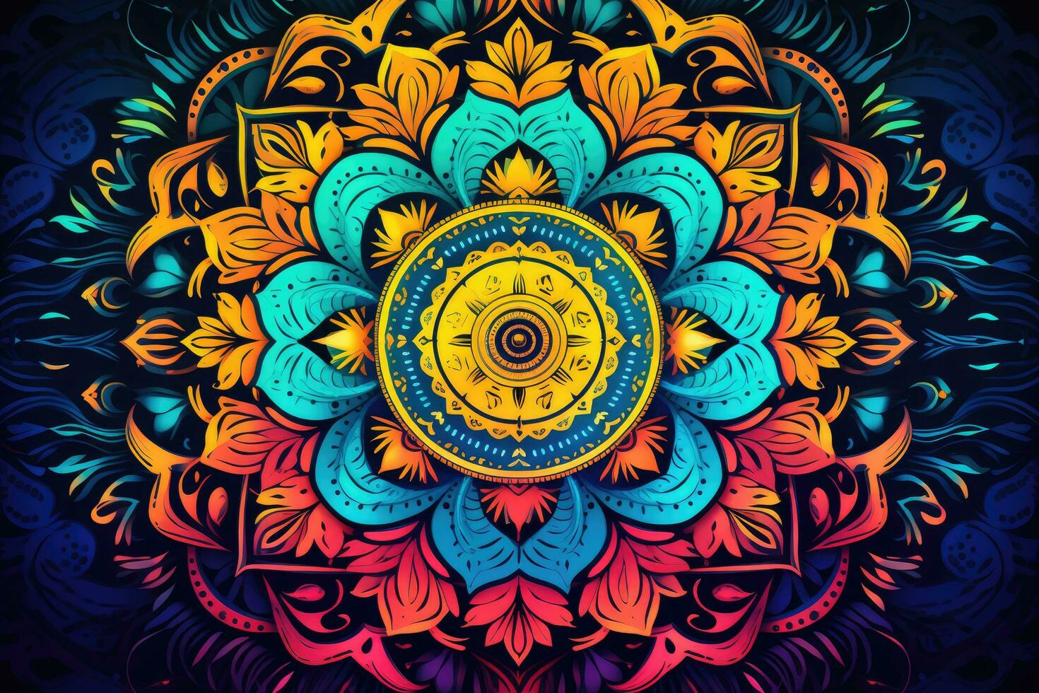 ai generado vistoso antecedentes con mándala vector ilustración para tu diseño, un intrincado mandala modelo en contra un vibrante fondo, ai generado foto