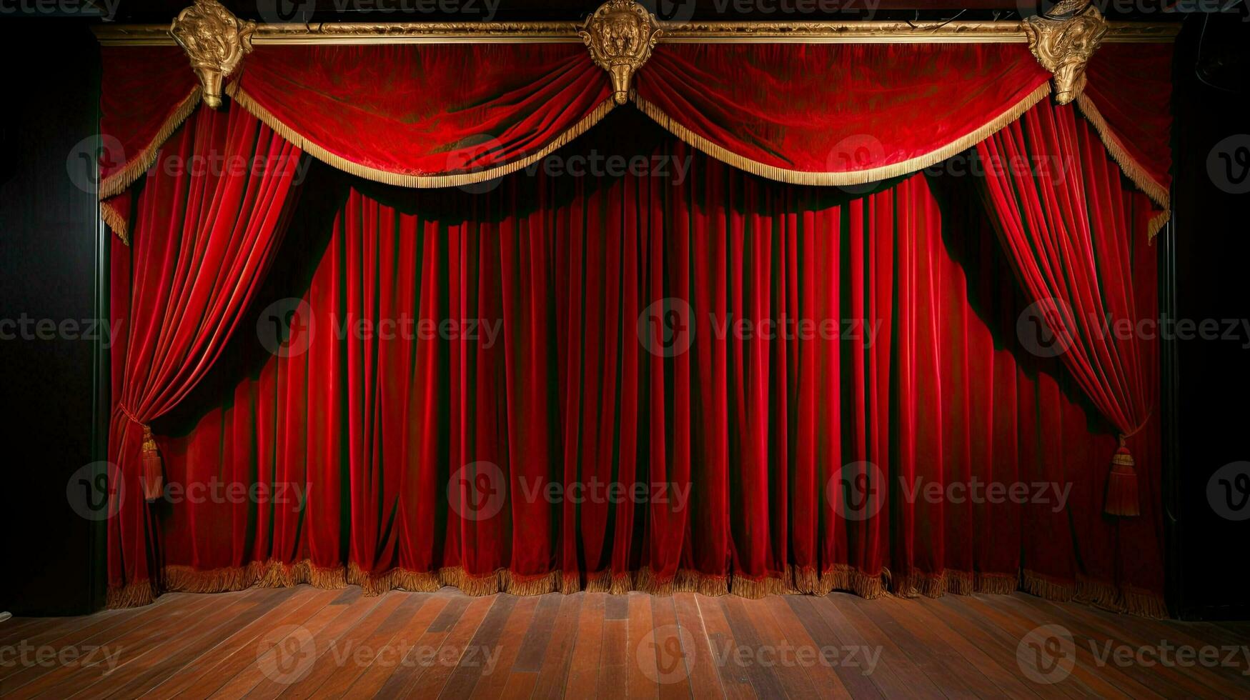 ai generado teatro escenario. antecedentes con Copiar espacio. cultural ocio y evento. rojo cortinas y interior. foto