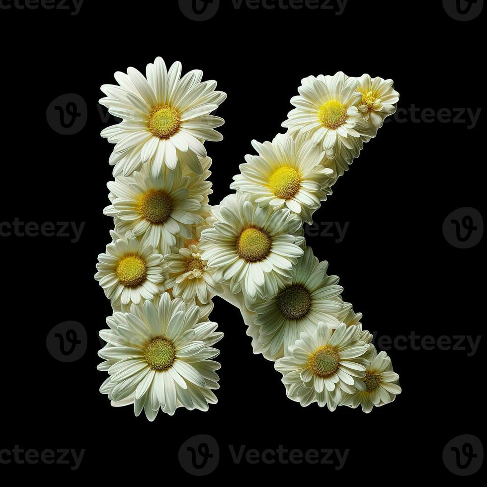 AI generated Floral Typography Letter K. Flower font for decoration. Generative AI photo