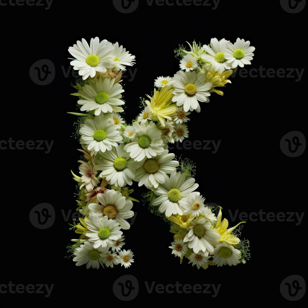 AI generated Floral Typography Letter K. Flower font for decoration. Generative AI illustration for weddings photo