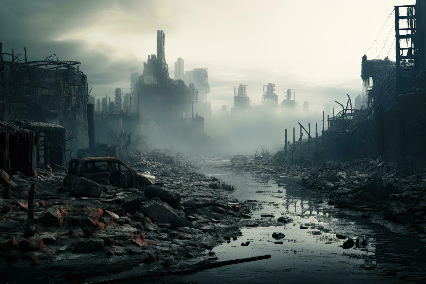 AI generated Ruins of a very heavily polluted industrial factory, place was known as one of the most polluted towns in Europe, AI Generated photo