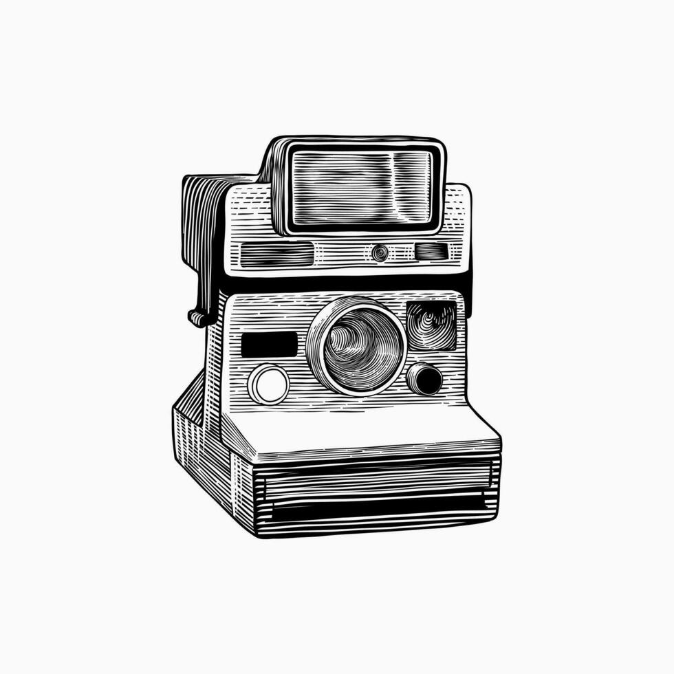 camera illustration with engraving technique vector