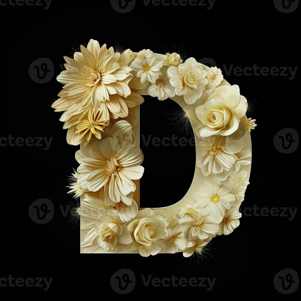 AI generated Floral Typography Letter D. photo