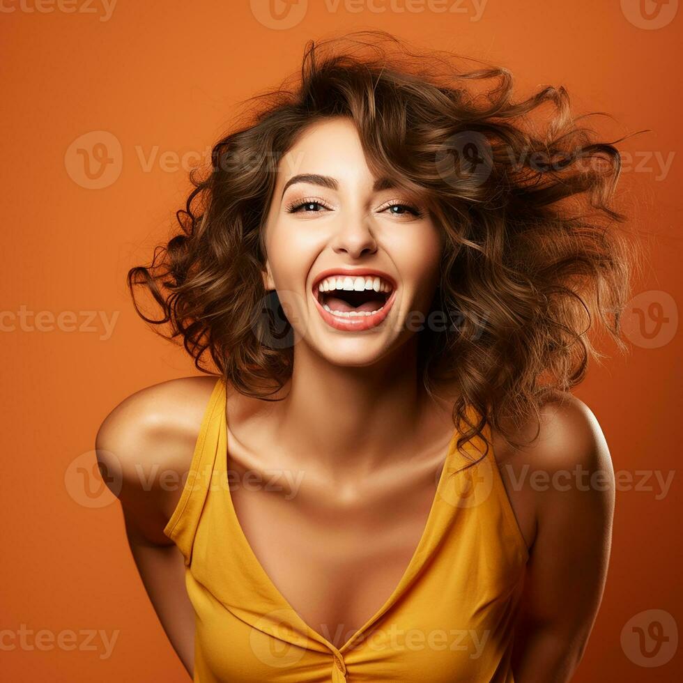 AI generated Portrait of a beautiful young woman smiling on isolated background generative AI photo
