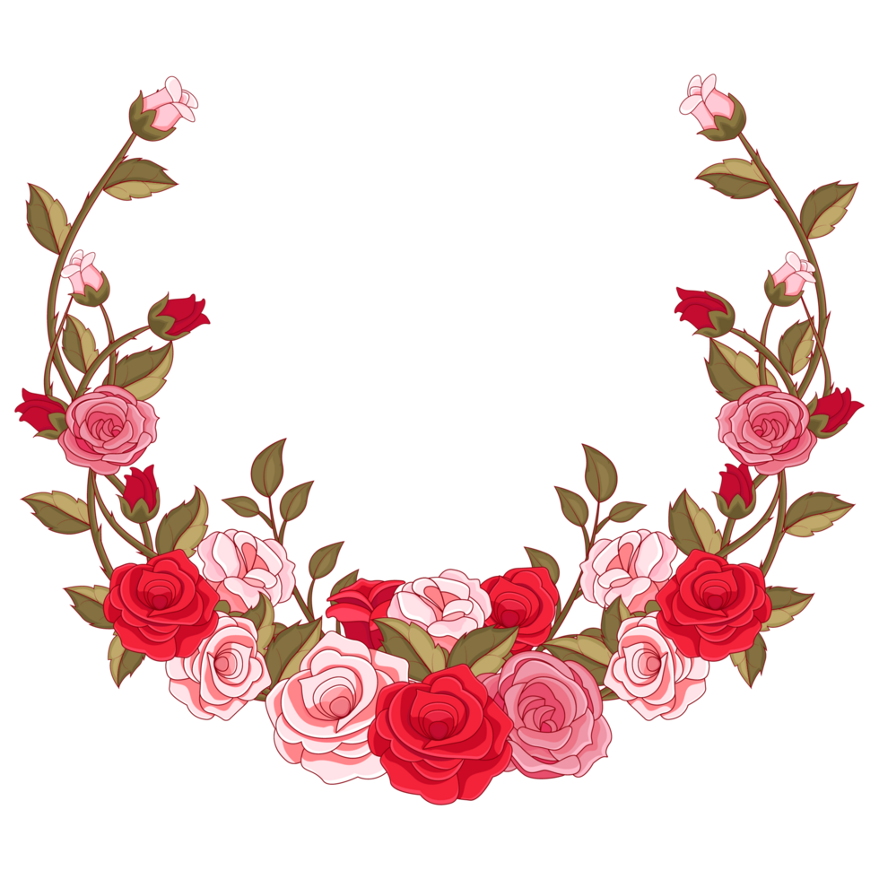 Floral wreath with roses on transparent background png