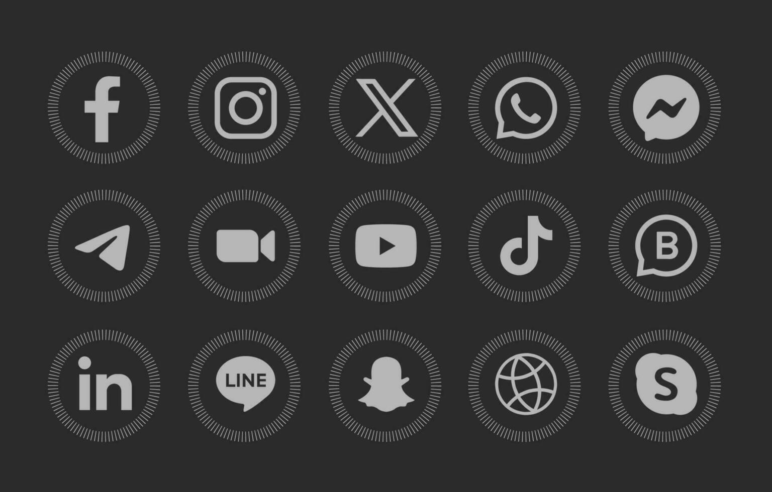 Social media vector icons symbols set with gray colors.