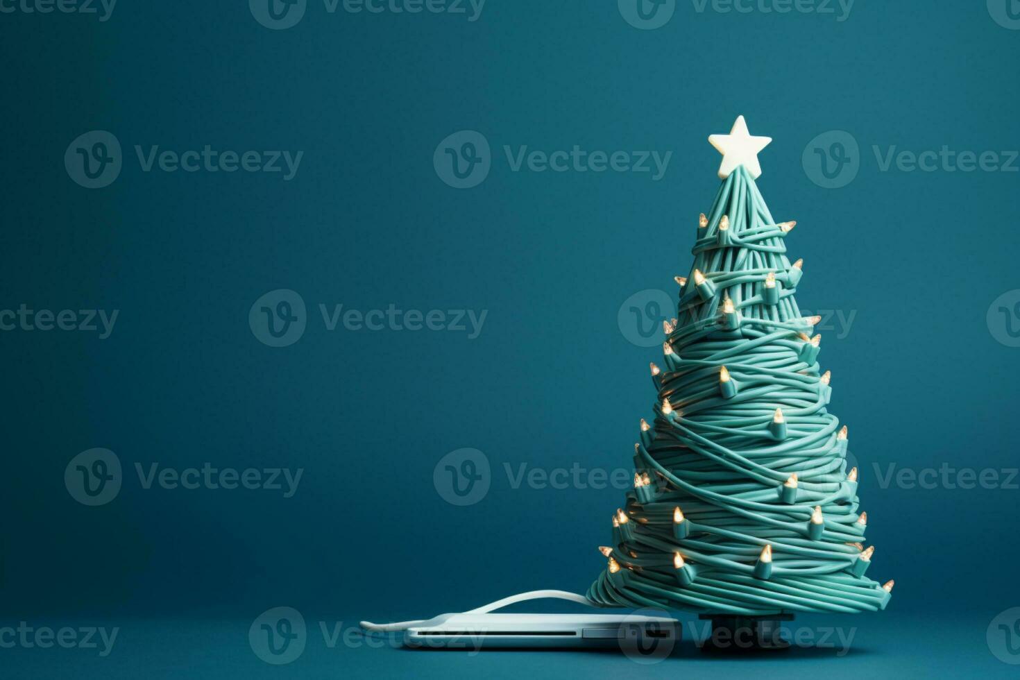 AI generated Christmas tree made up with charger cable Electronics concept background copy space photo
