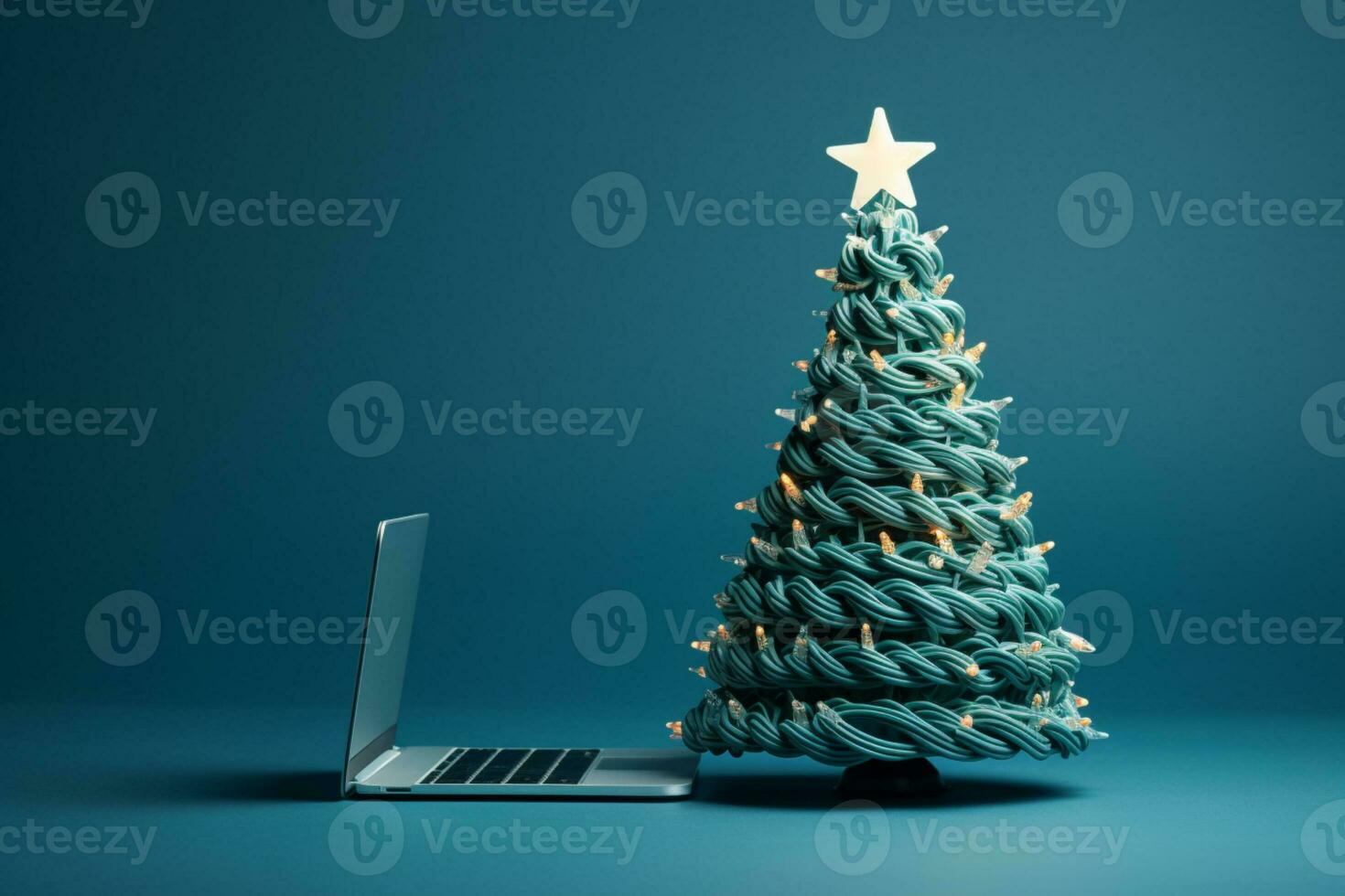 AI generated Christmas tree made up with charger cable Electronics concept background copy space photo