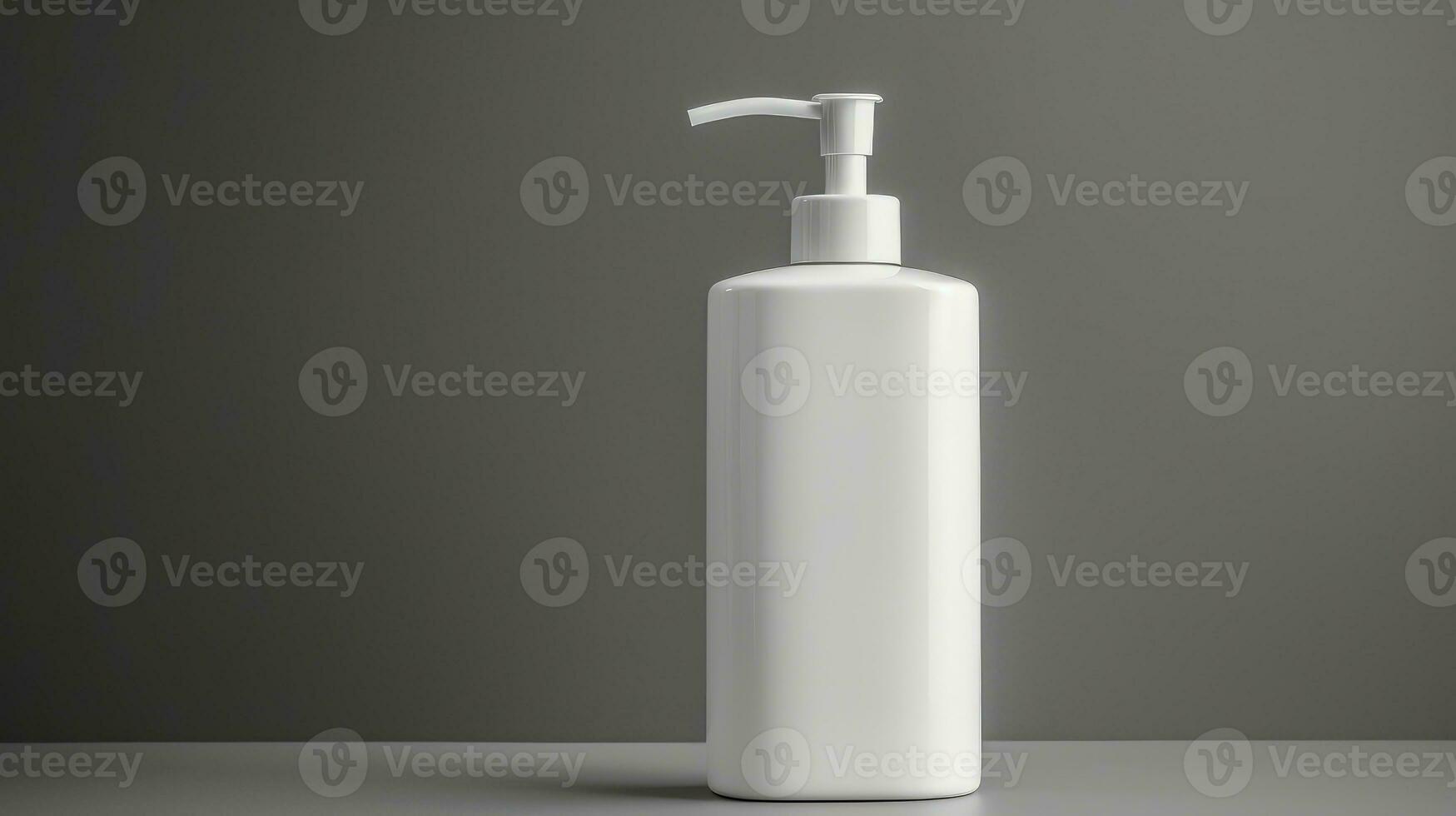 AI generated Blank white dispenser bottle on grey, perfect for branding with its sleek, minimalistic design. photo