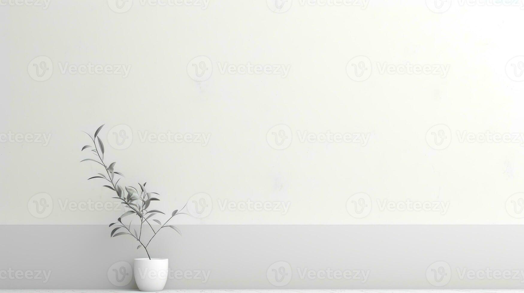 AI generated Minimalist composition with a single red berry branch and a sphere on a white shelf, evoking modern simplicity. photo