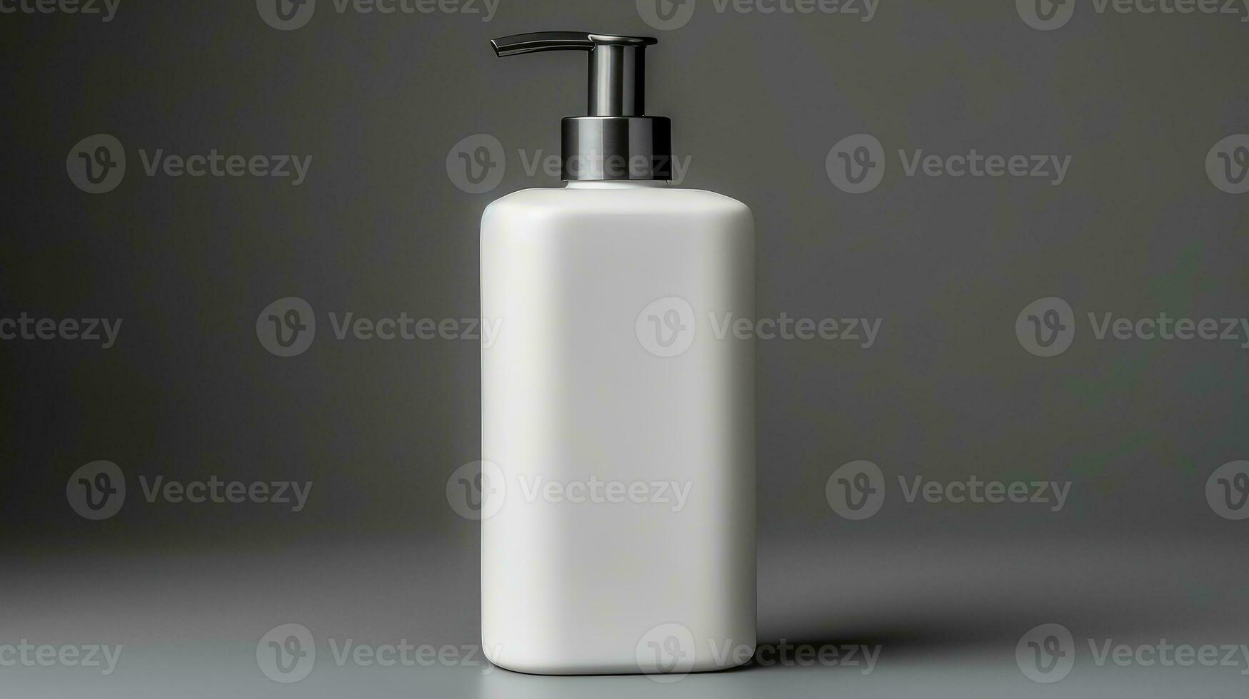 AI generated Blank white dispenser bottle on grey, perfect for branding with its sleek, minimalistic design. photo