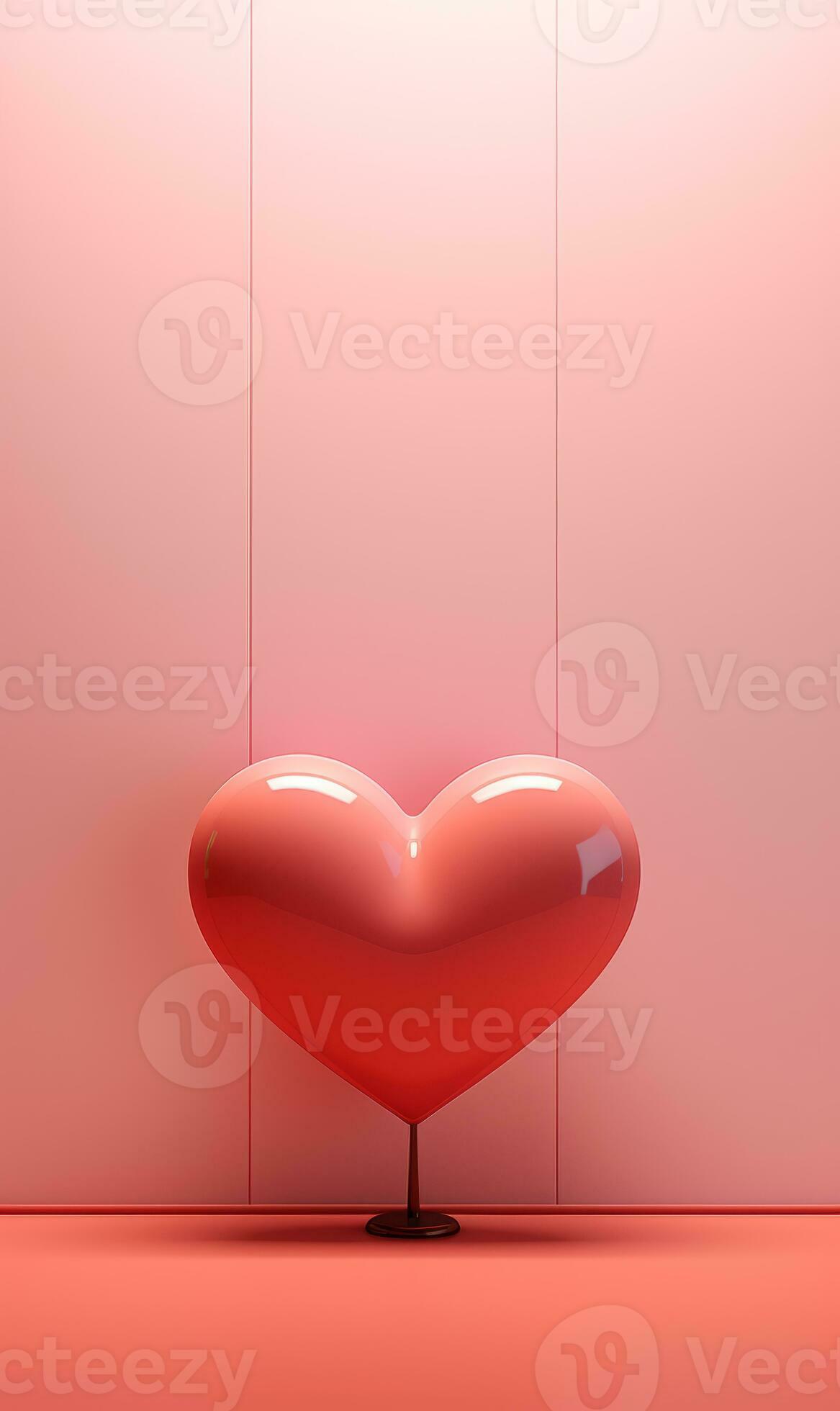 AI generated A solitary, glossy red heart sculpture stands against a