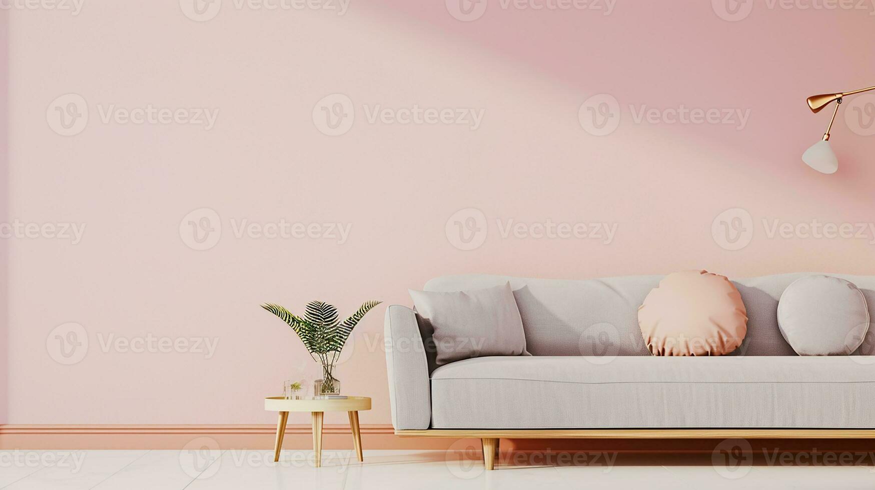 AI generated living room interior design with sofa minimal aesthetic peach 3d rendered photo
