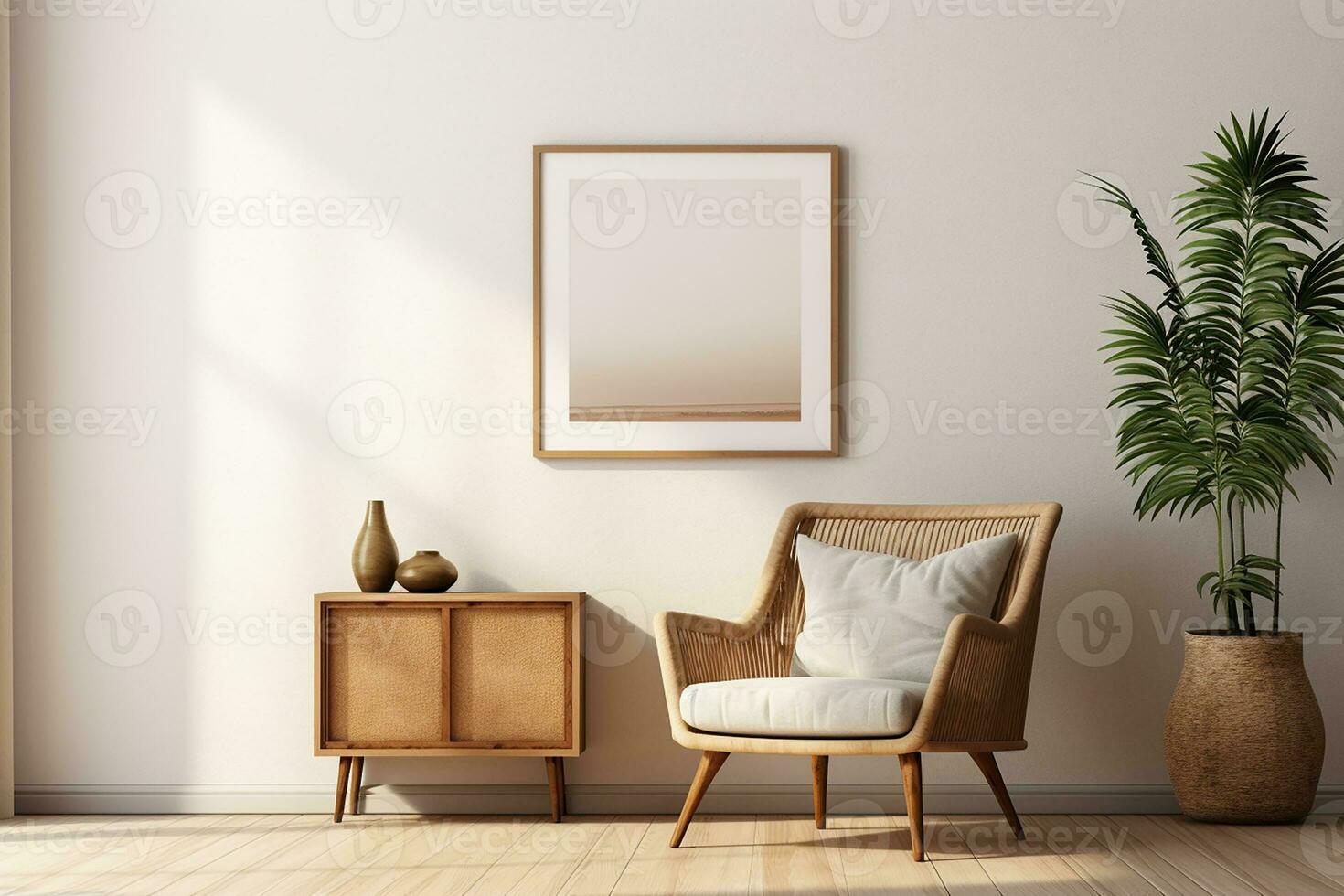 AI generated 3d rendered Minimal style Modern living room interior design with modern chair photo