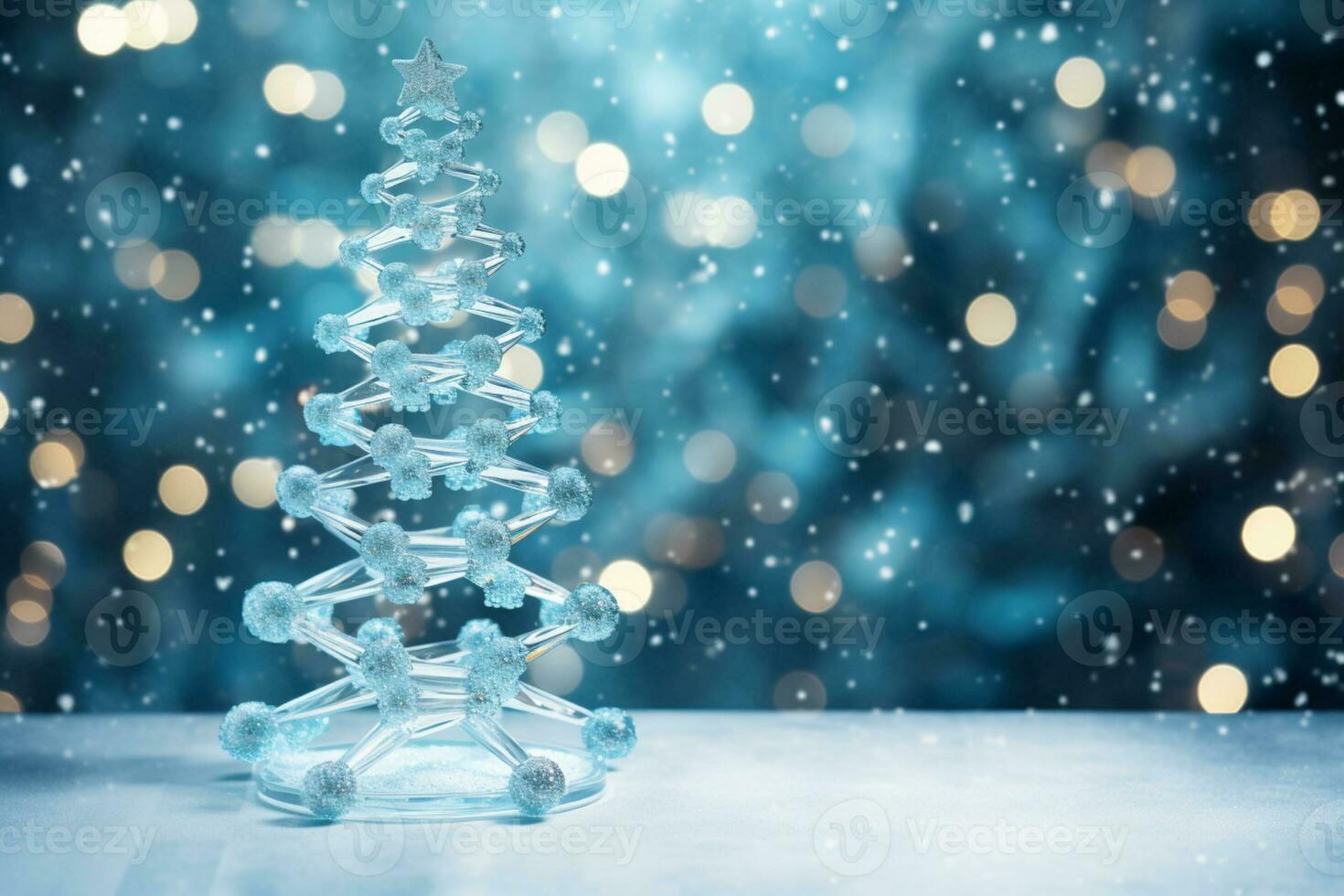 AI generated Blue Christmas tree made up with DNA structure health concept bokeh blurred background copy space photo