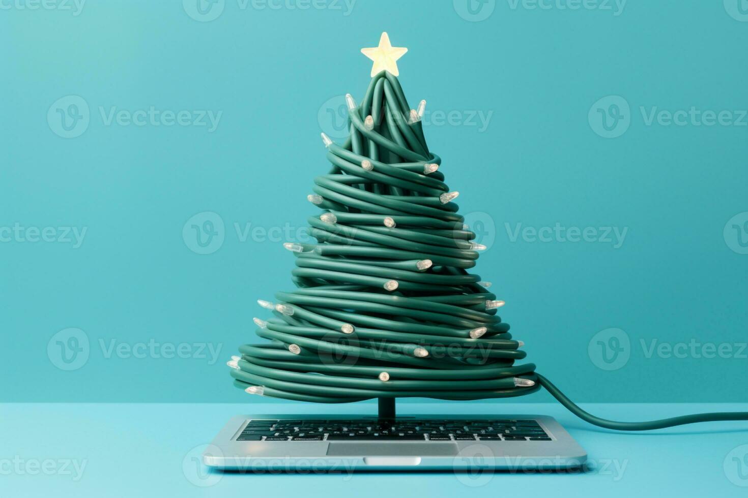 AI generated Christmas tree made up with charger cable Electronics concept background copy space photo