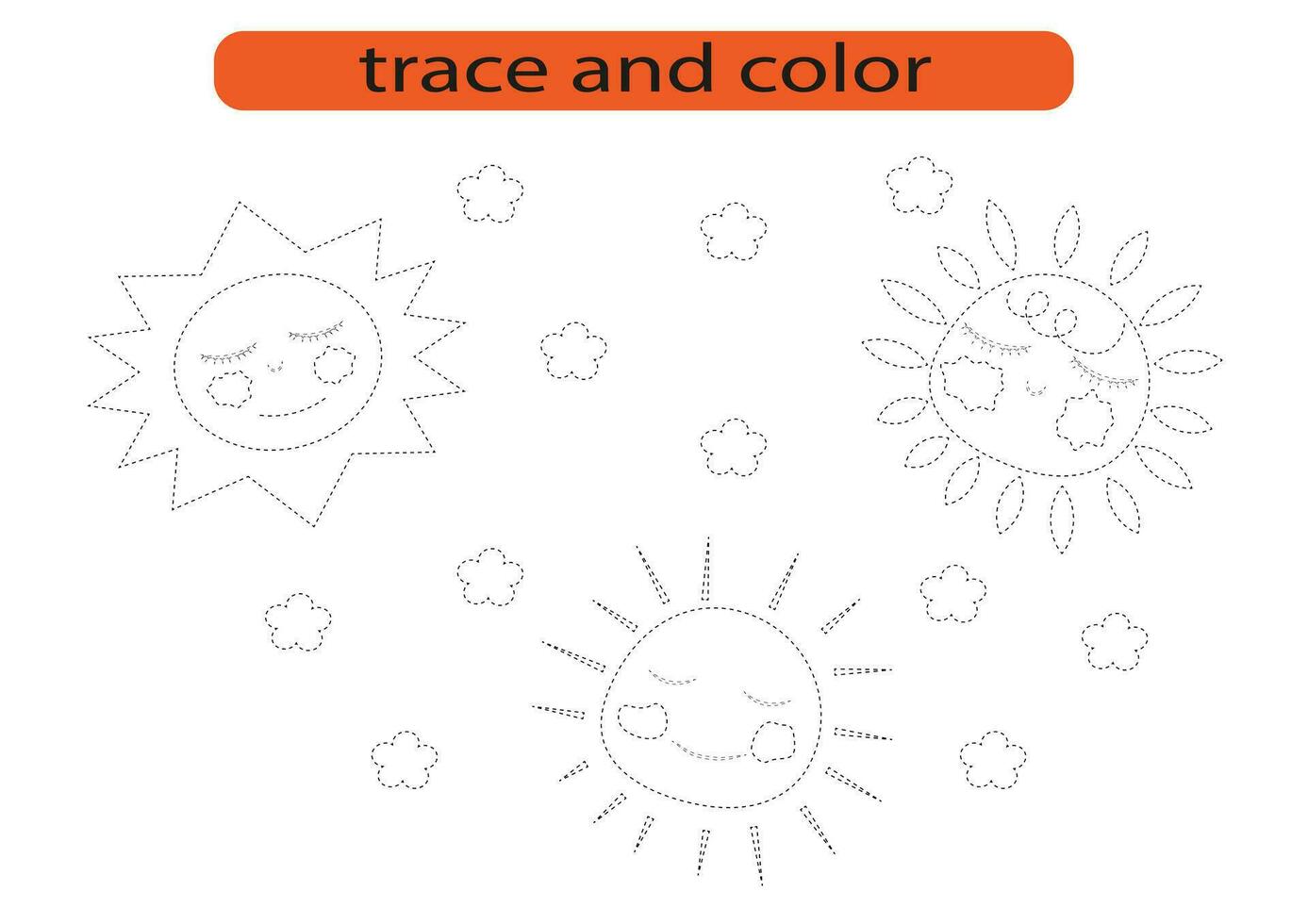 Trace and color.Trace and color for preschoolers.Handwriting practice for kids. vector