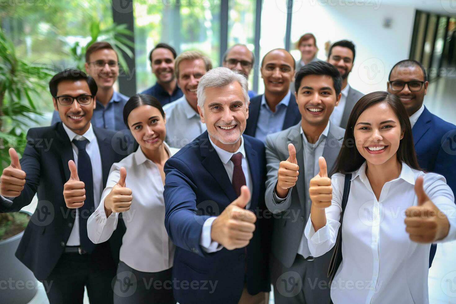 AI generated cheerful cheery glad executive director company staff showing thumbsup yes goal achievement photo