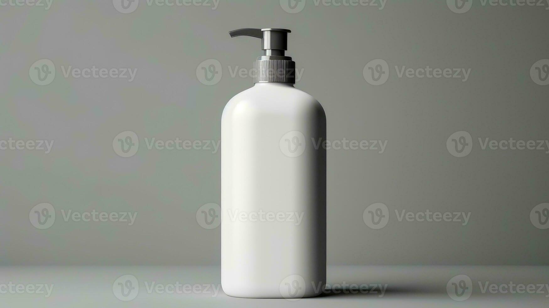 AI generated Blank white dispenser bottle on grey, perfect for branding with its sleek, minimalistic design. photo