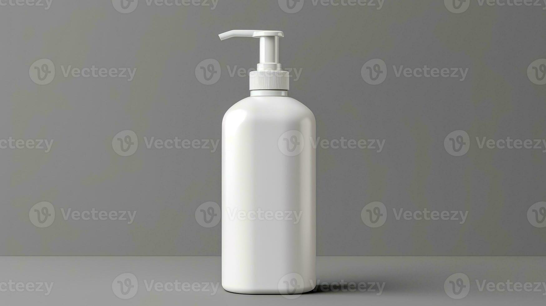 AI generated Blank white dispenser bottle on grey, perfect for branding with its sleek, minimalistic design. photo