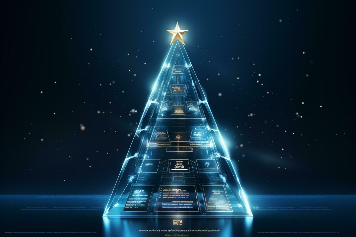 AI generated Blue Christmas tree concept made of light trail technology concept photo