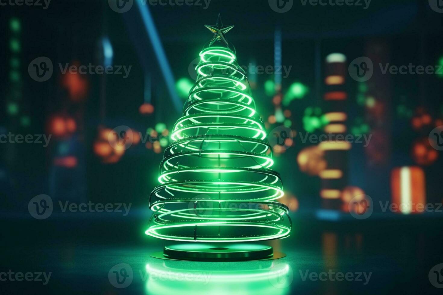 AI generated Christmas tree concept made of light trail technology concept photo