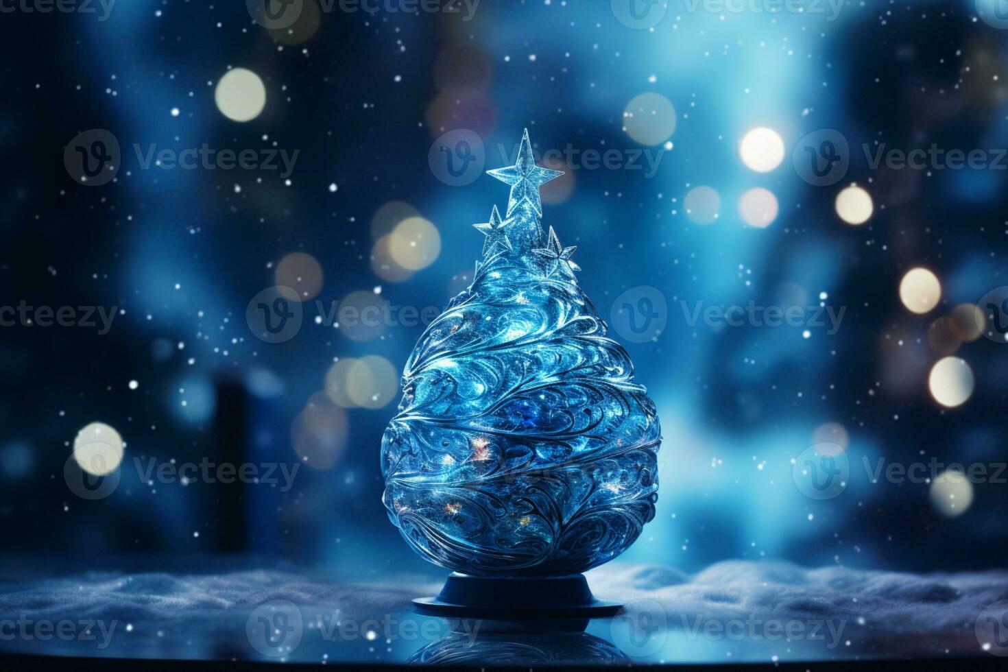 AI generated Abstract Blue shinny Christmas tree with bokeh background technology concept photo