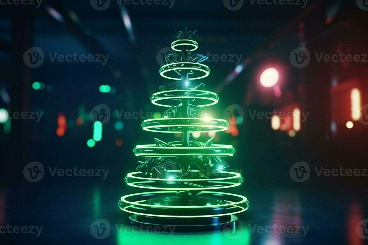 AI generated Christmas tree concept made of light trail technology concept photo