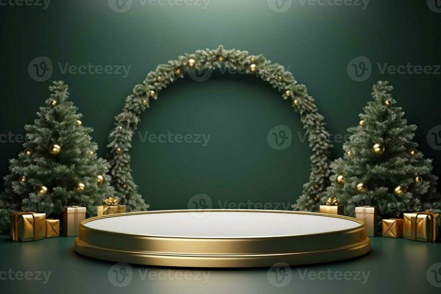 AI generated merry Christmas 3d rendered red Podium display for event photo