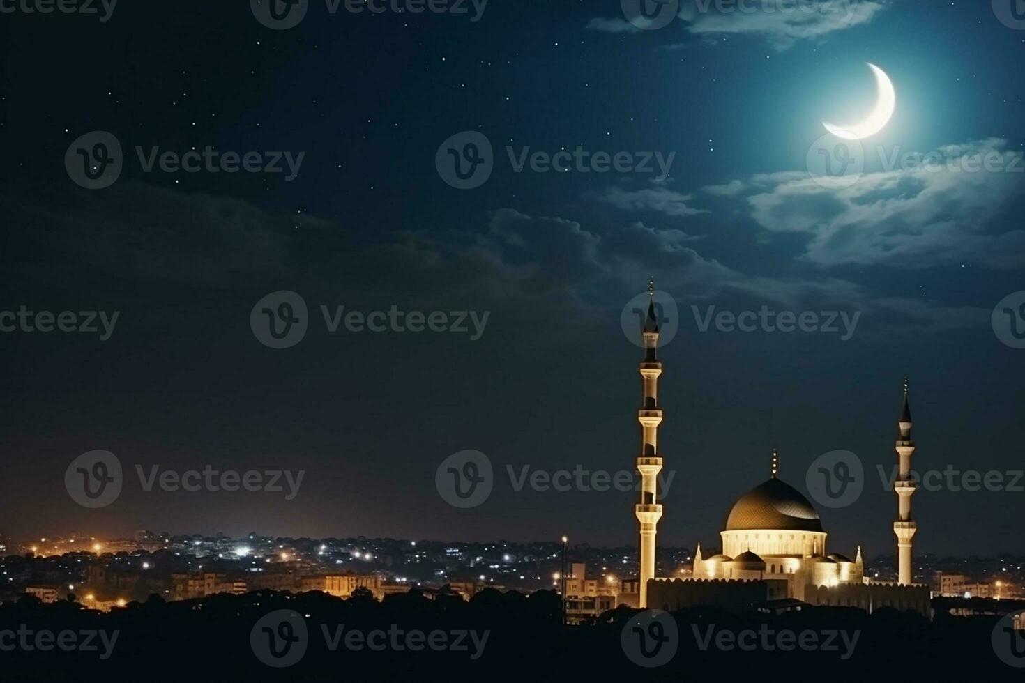 AI generated a mosque in night and moon in background ramadan kareem celebration photo
