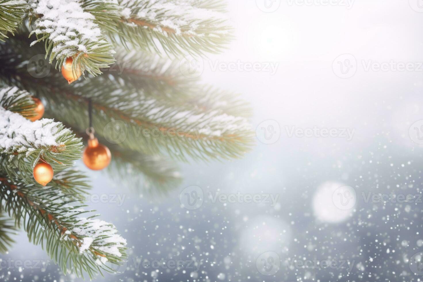 AI generated Snowflakes settling on pine branches under soft winter moonlight photo