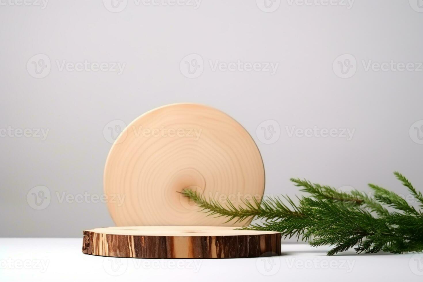 AI generated Christmas elegant and natural podium with tree stage display mockup with lightbranches of spruce pine photo