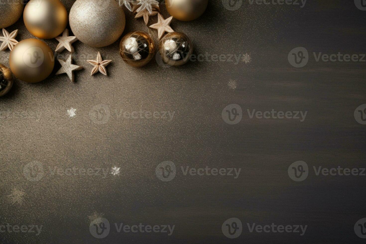 AI generated christmas holidays composition of fir tree branches with baubles and copy space photo