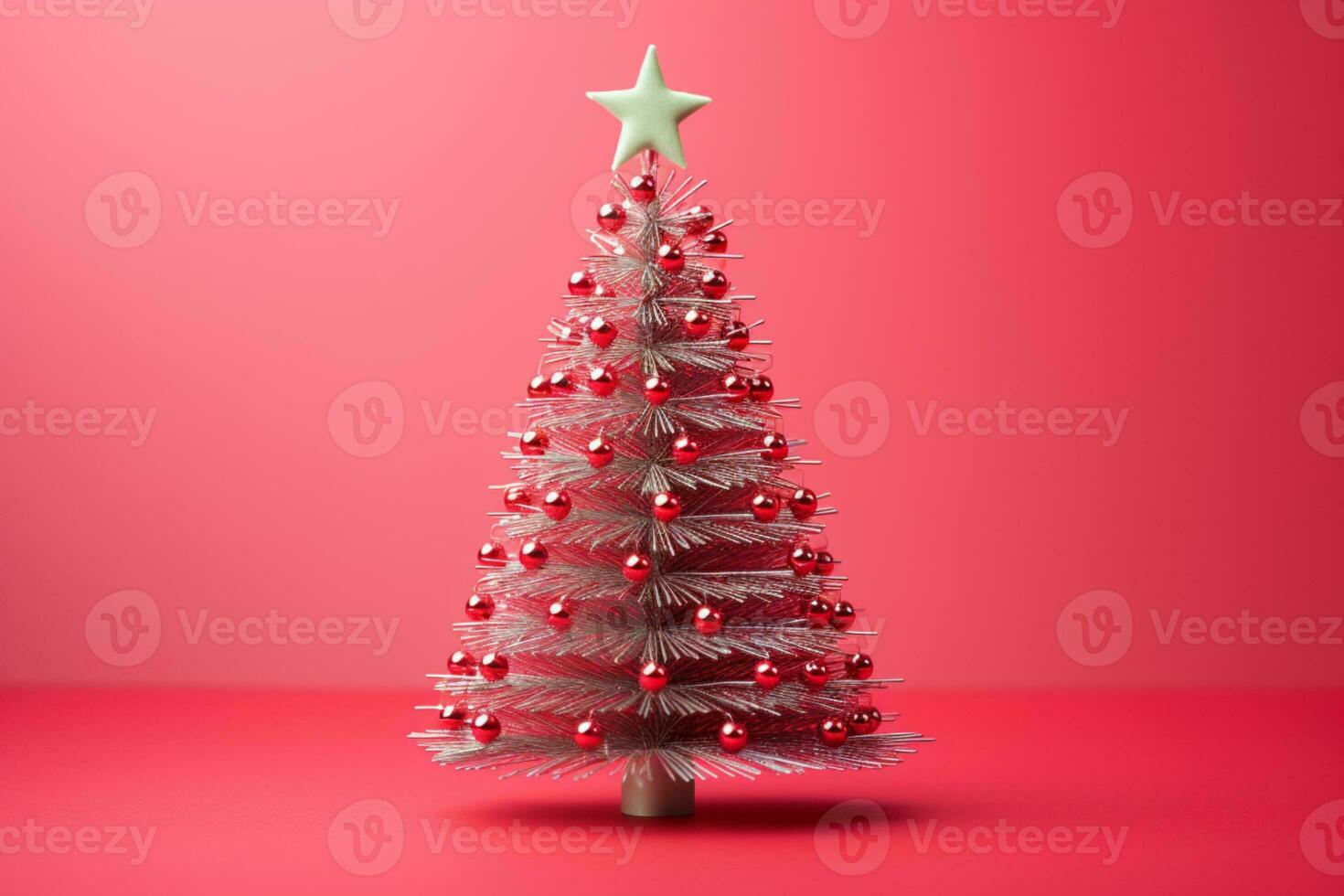 AI generated Red Christmas tree made up with paper clip and wire bokeh blurred background copy space photo