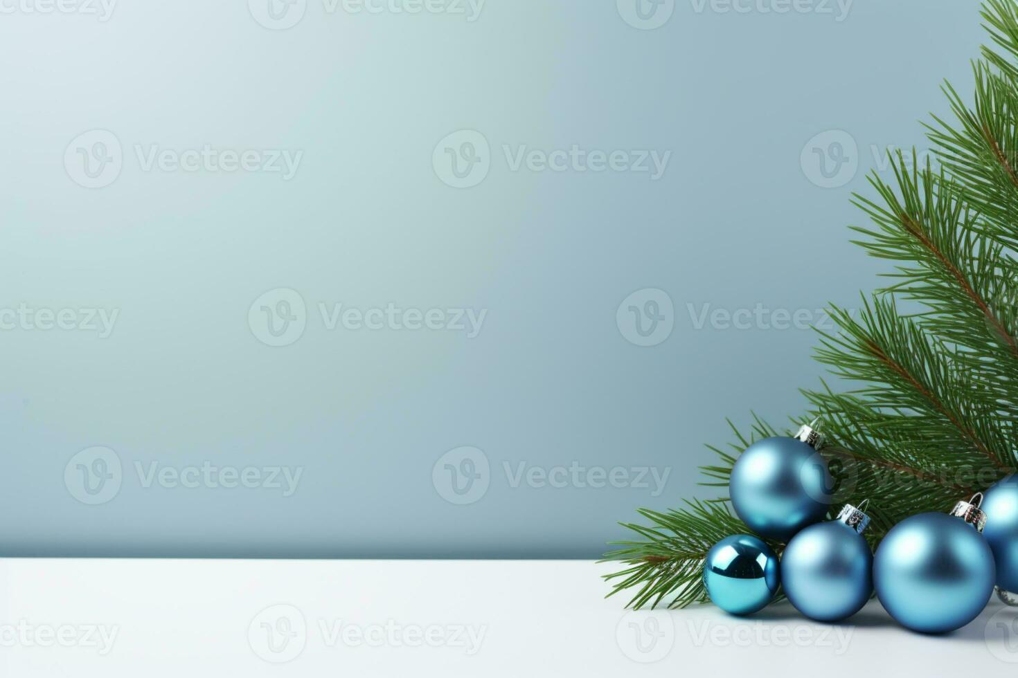 AI generated christmas holidays composition of fir tree branches with baubles and copy space photo