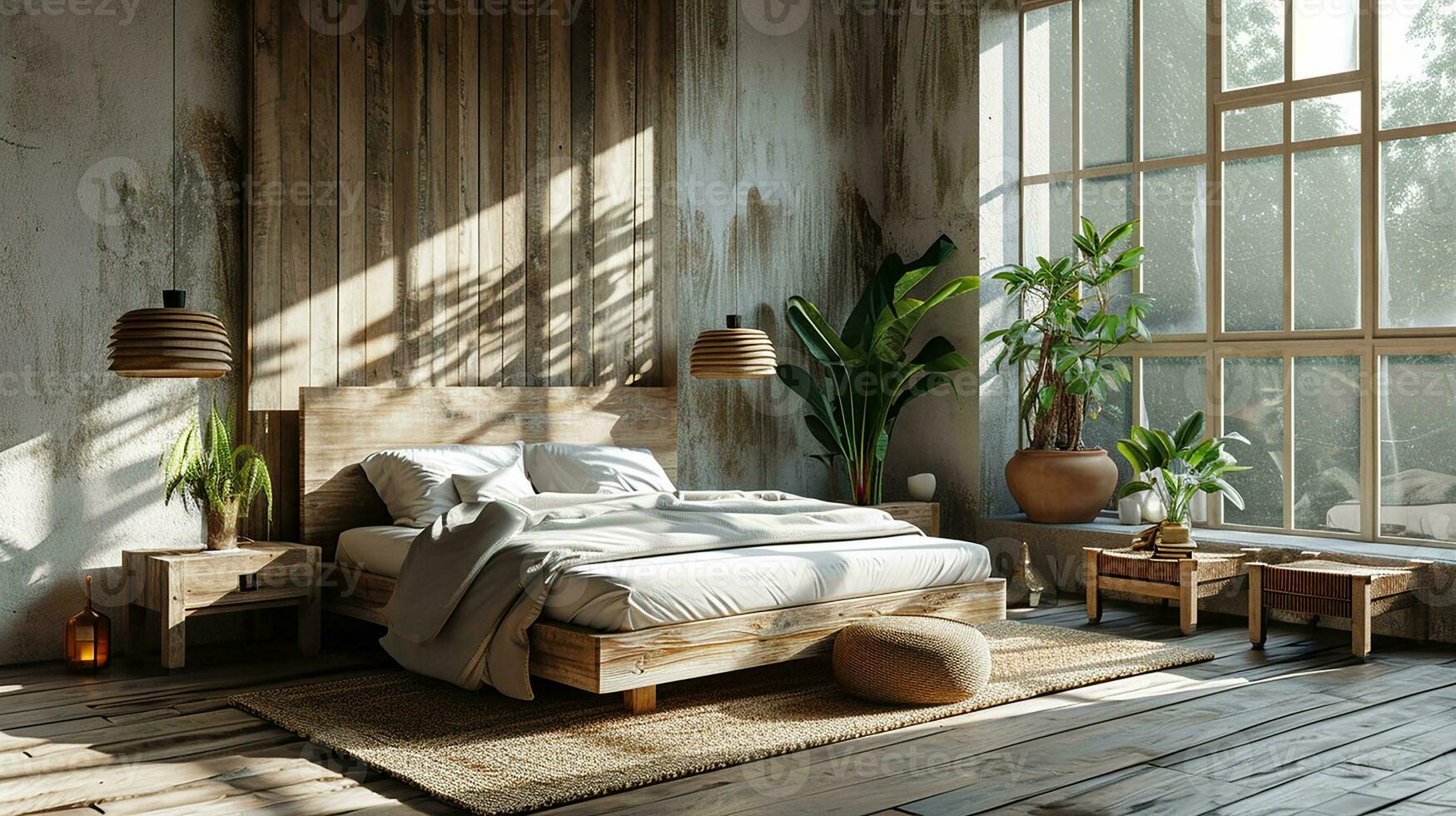 AI generated Bedroom interior design minimal aesthetic 3d rendered photo