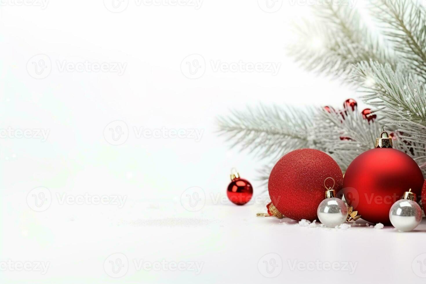 AI generated christmas holidays composition of fir tree branches with baubles copy space photo