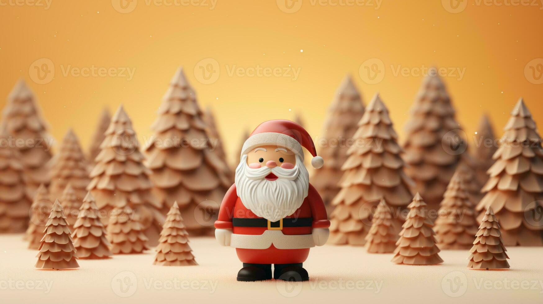 AI generated 3d rendered minimal santa clause with christmas tree and gifts on pastel background photo