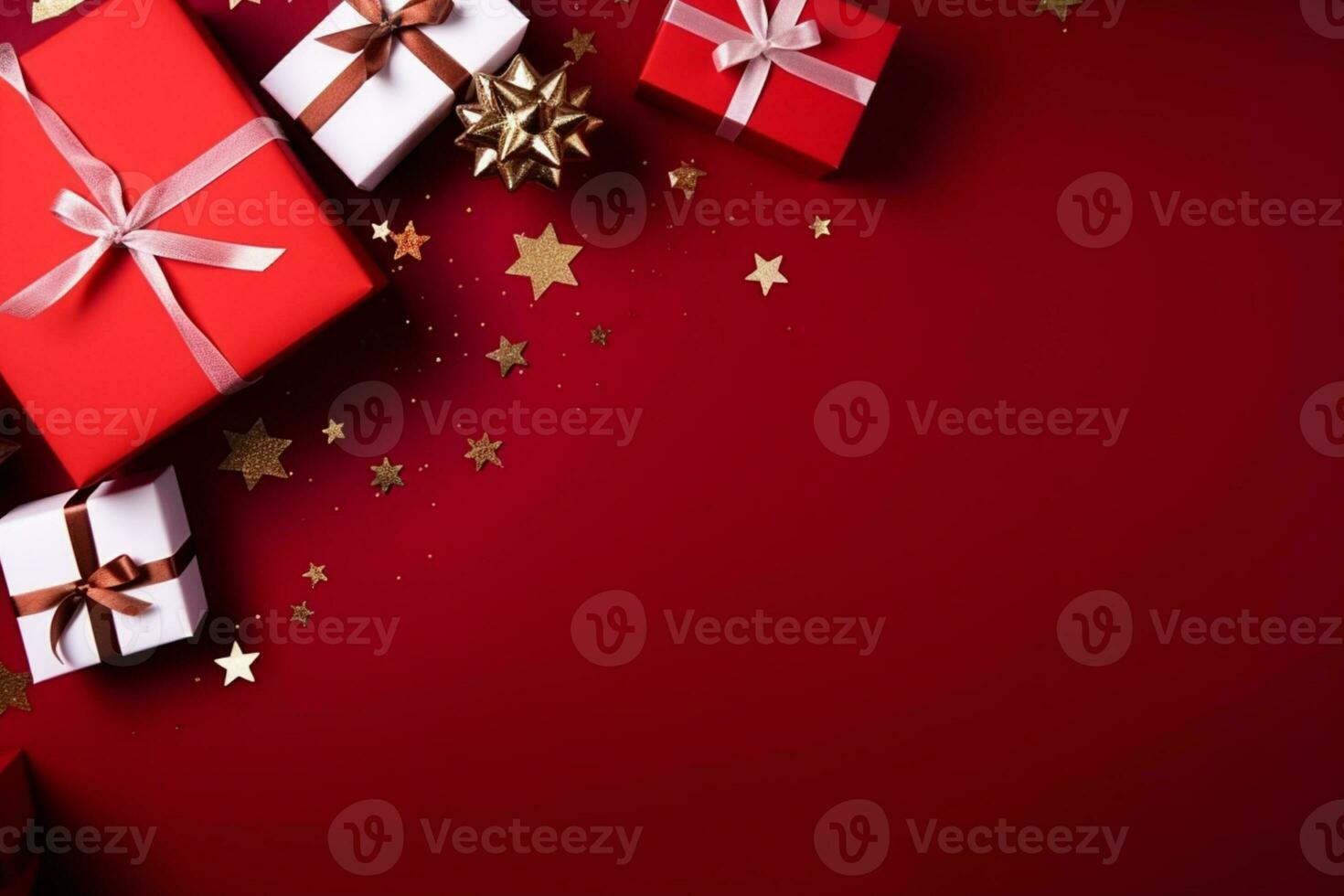 AI generated christmas holidays composition of fir tree branches with baubles copy space photo
