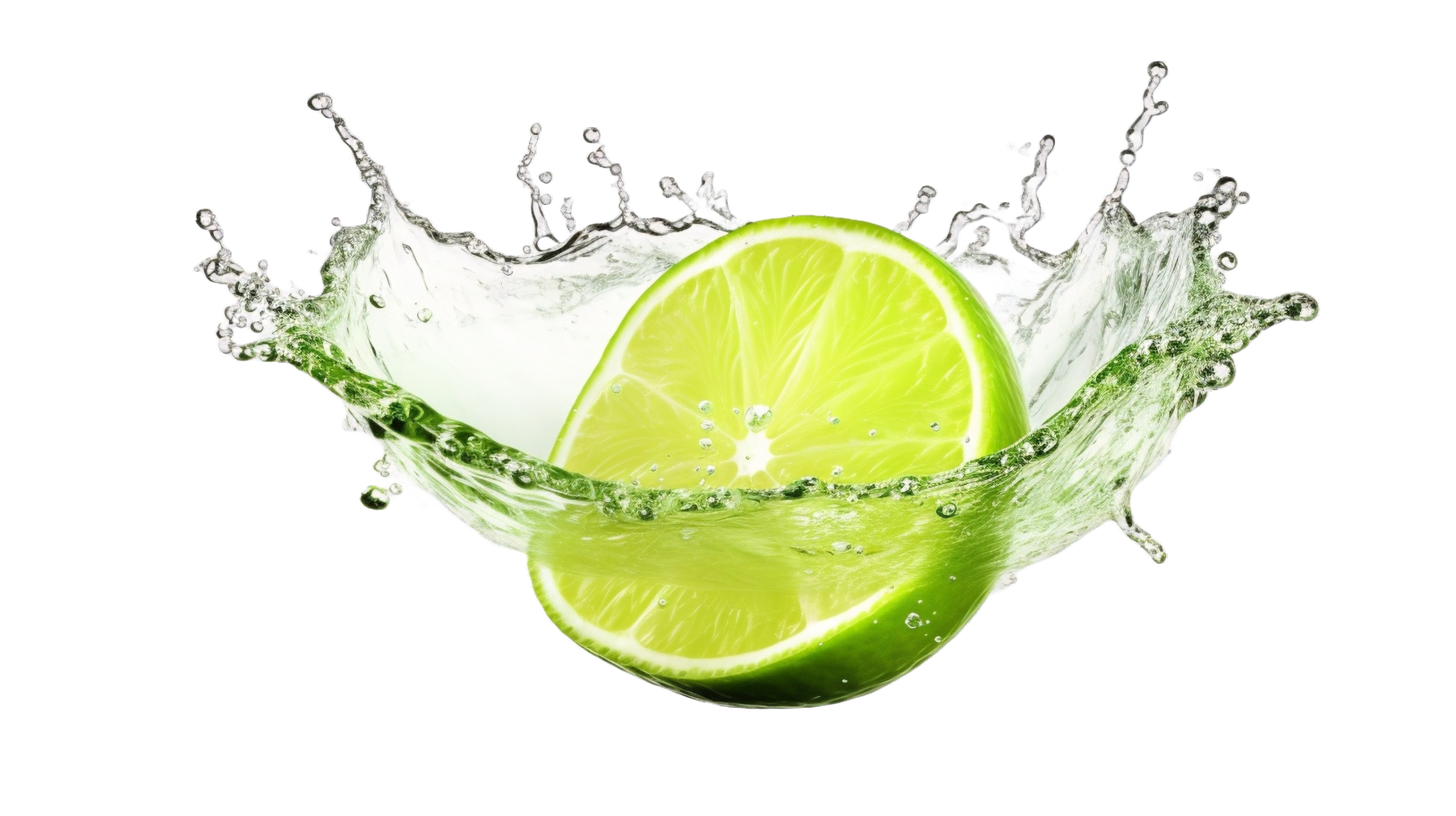 AI generated Fresh Limes with Water Splash Isolated on transparent Background png