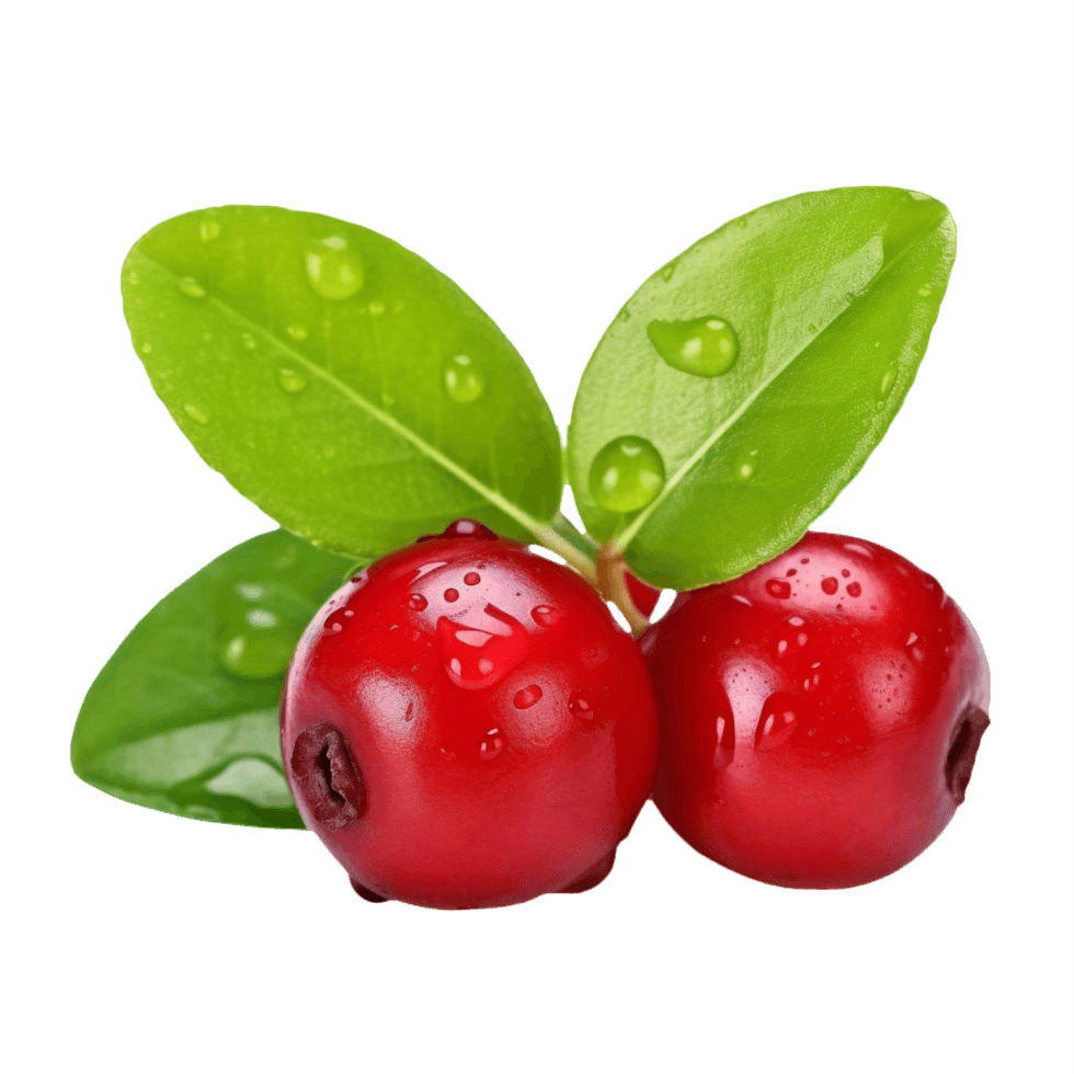 AI generated Ripe Cranberries with Fresh Leaf on transparent Background