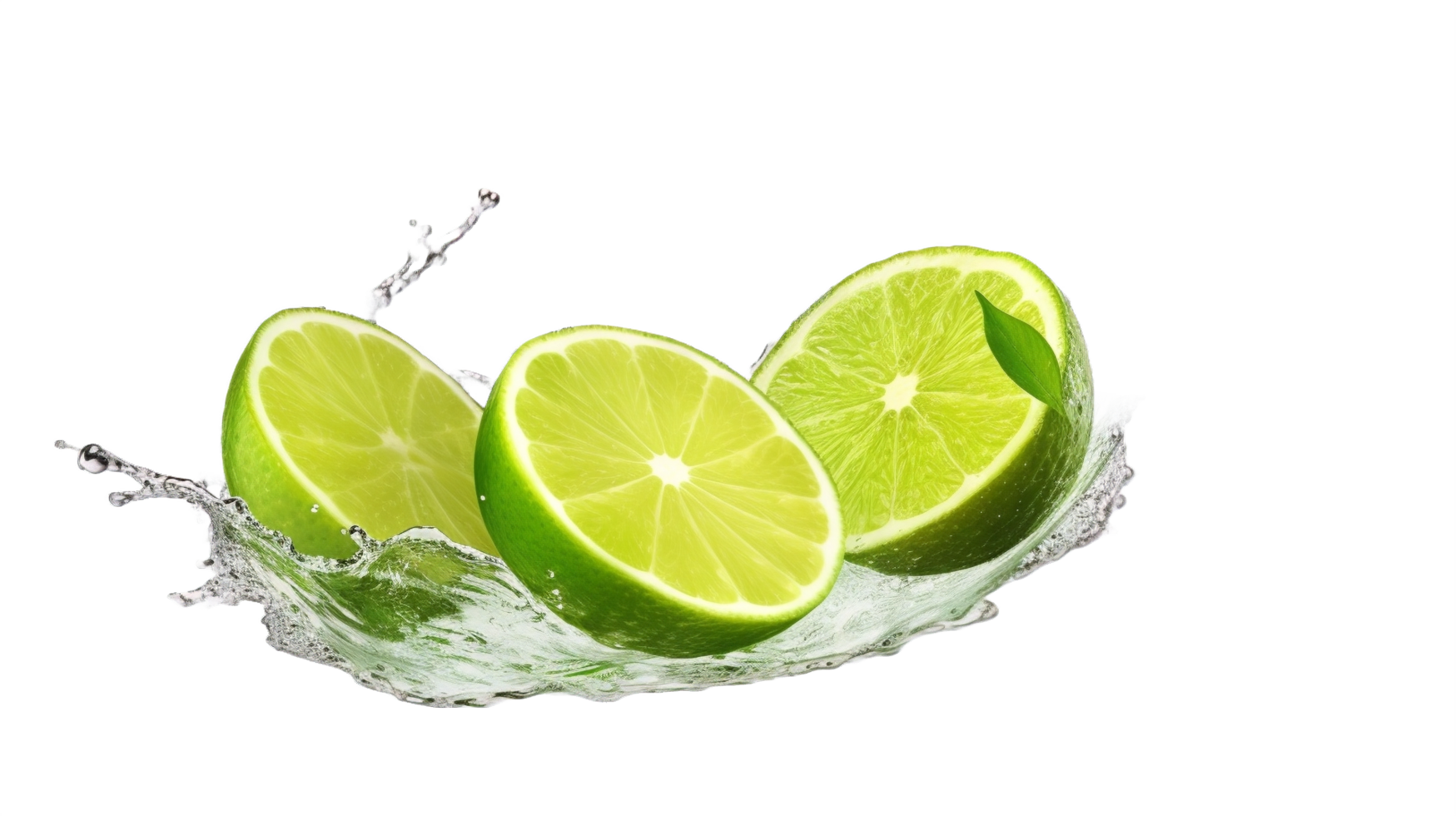 AI generated Fresh Limes with Water Splash Isolated on transparent Background png