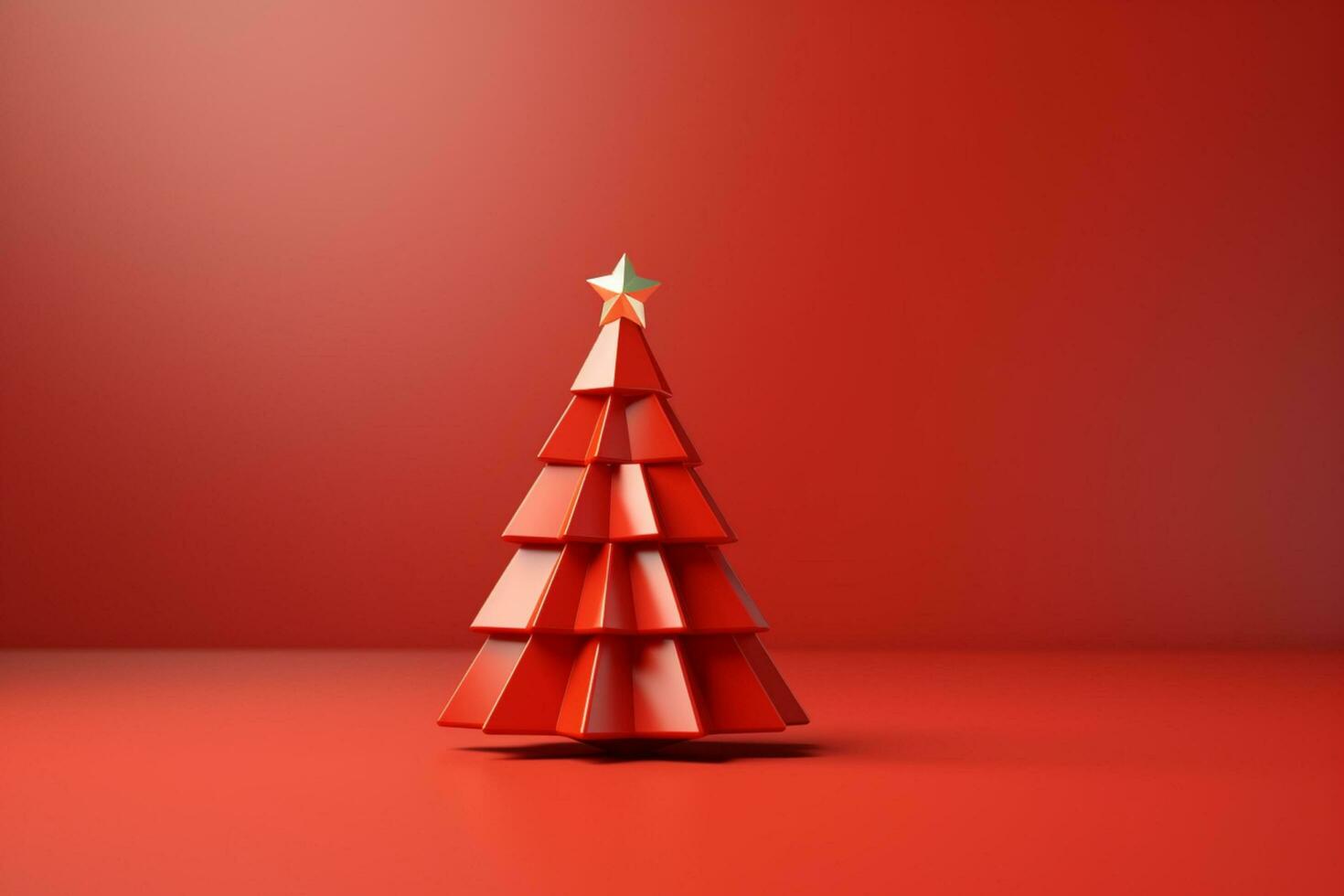 AI generated Red Christmas tree made with card paper copy space red isolated background photo