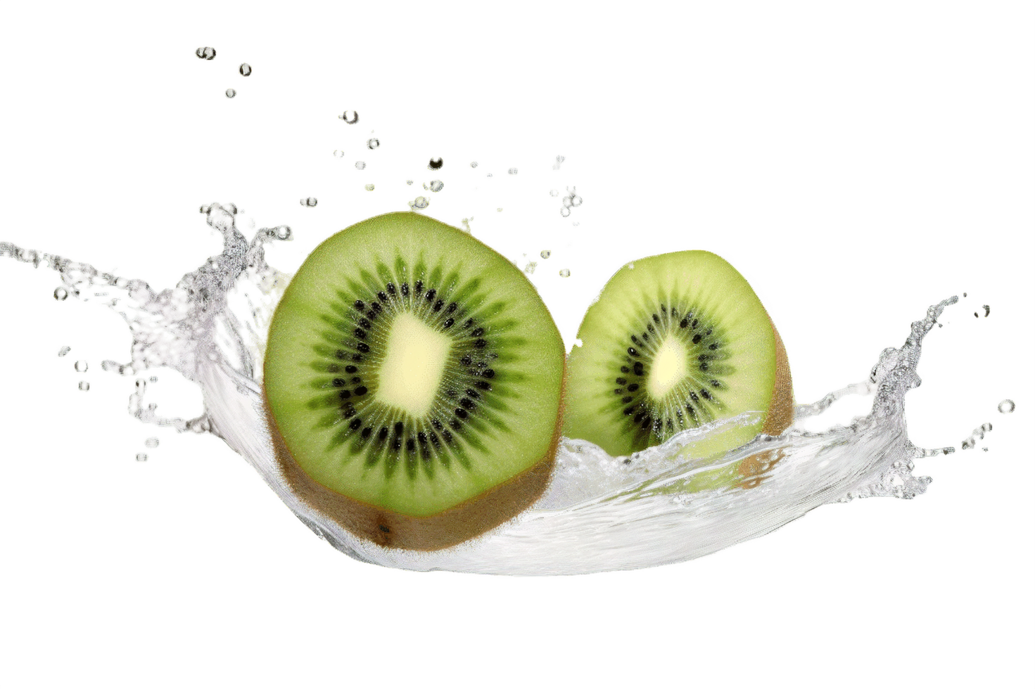 AI generated Sliced Kiwifruit with Water Splash Isolated on Transparent Background png