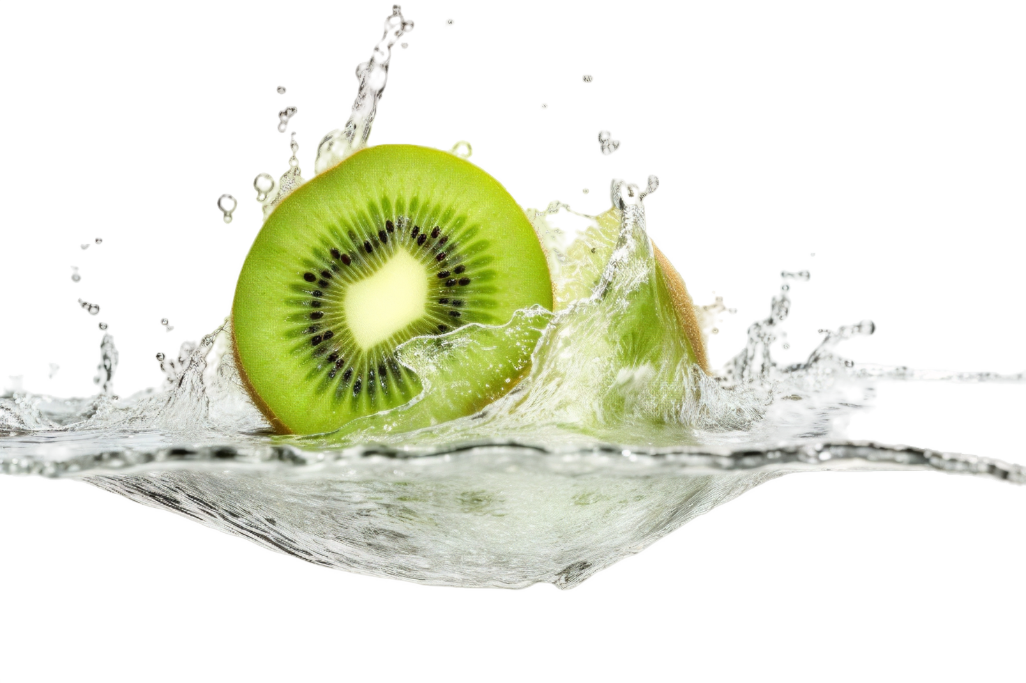 AI generated Sliced Kiwifruit with Water Splash Isolated on Transparent Background png