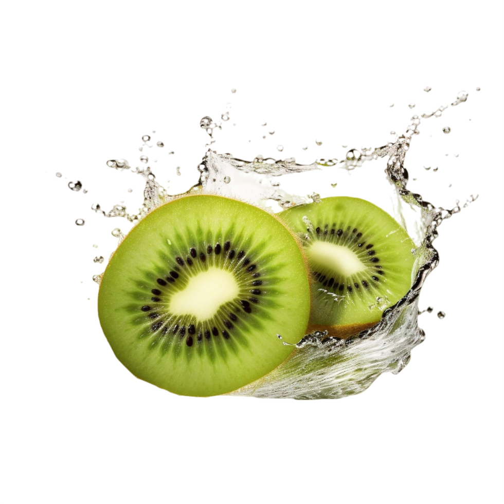 AI generated Sliced Kiwifruit with Water Splash Isolated on Transparent Background png