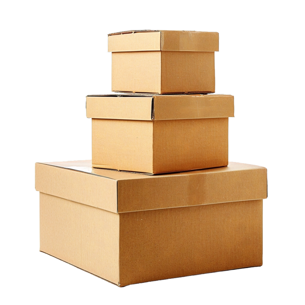 AI generated Three Stacked Cardboard Boxes Isolated on transparent Background png